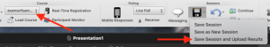 PointSolutions Save dropdown menu with Save Session and Upload Results highlighted