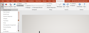 PointSolutions ribbon with the New question-type dropdown open, showing Multiple Choice selected
