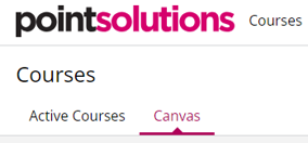 PointSolutions Courses page with the Active Courses and Canvas tabs