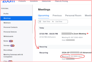 Zoom Meeting details in Zoom