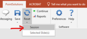 PointSolutions ribbon Reset dropdown open with Session highlighted