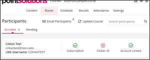 PointSolutions Roster page with the Update Course button