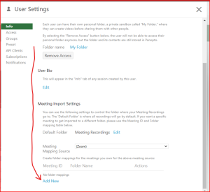 Panopto Meeting Import Settings