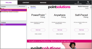 PointSolutions desktop application window with the synced course highlighted in the courses list on the left