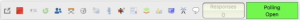 PowerPoint polling toolbar overlay showing Polling Open status and the red square stop button